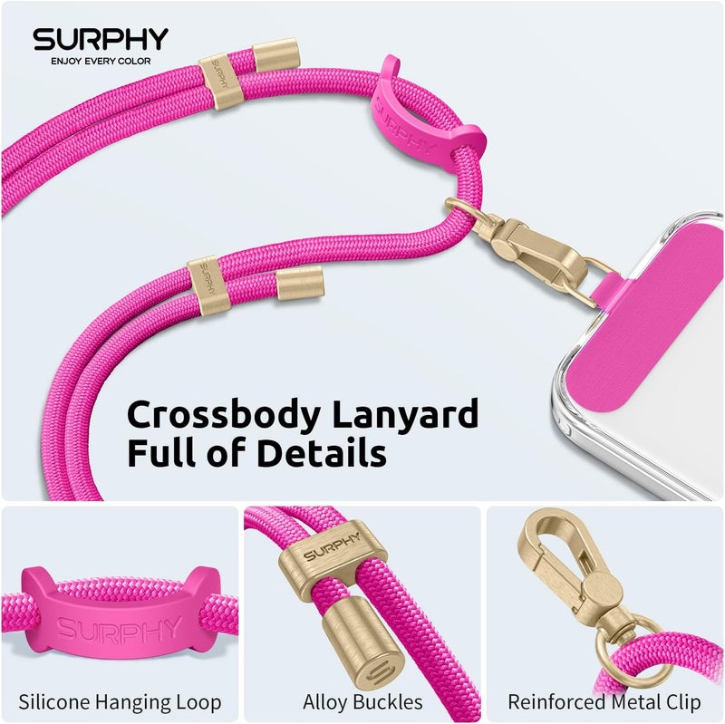SURPHY Phone Lanyard Crossbody, Adjustable Cell Phone Lanyard with 2 Pack Phone Tether Tab, Two-Color Braided Phone Strap (Hot Pink) - Image 5